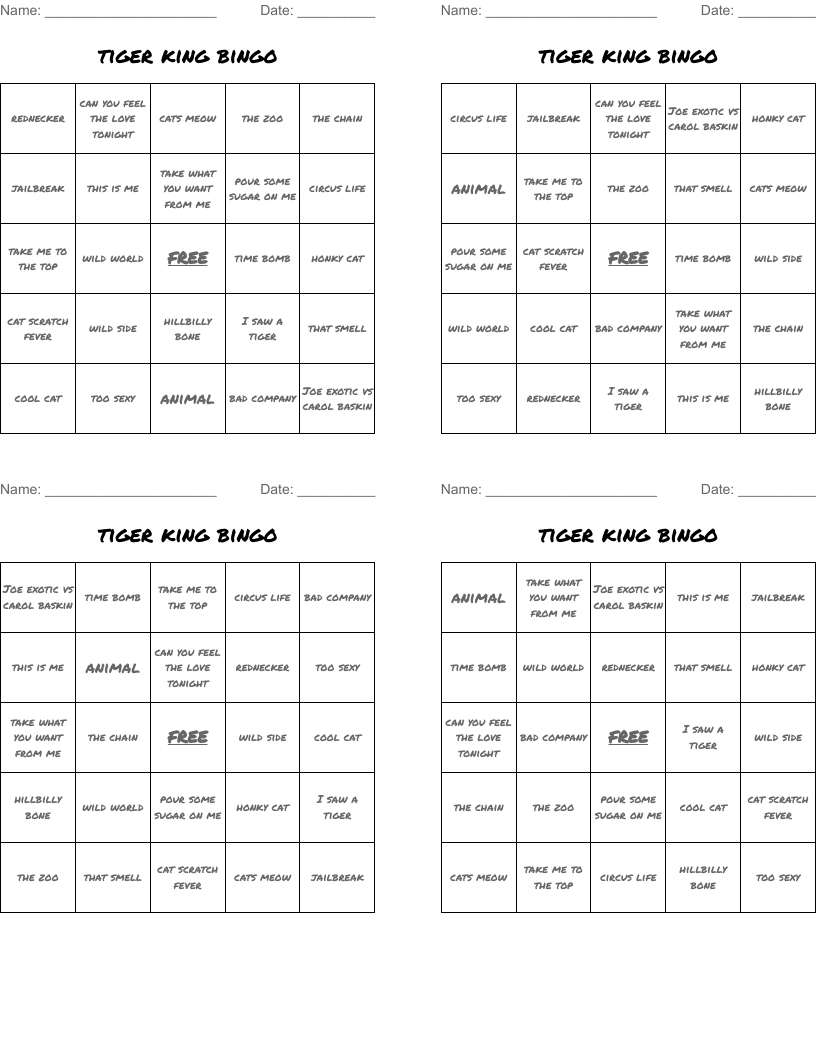 tiger king bingo