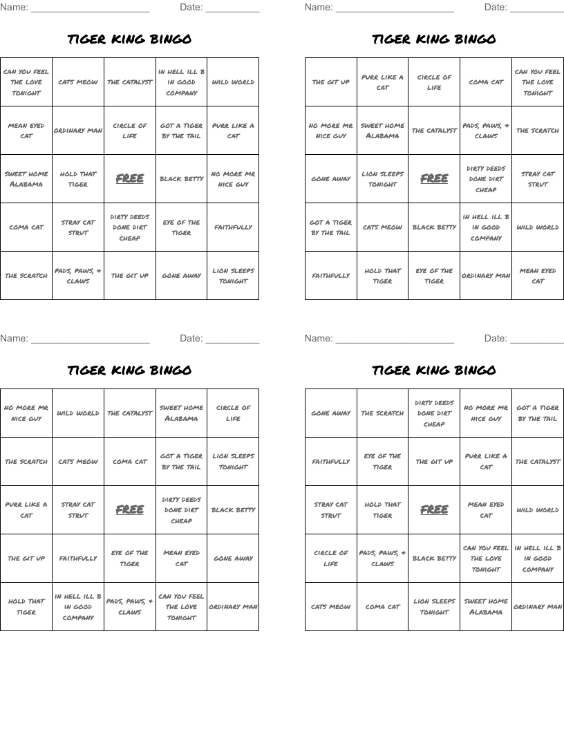 tiger king bingo