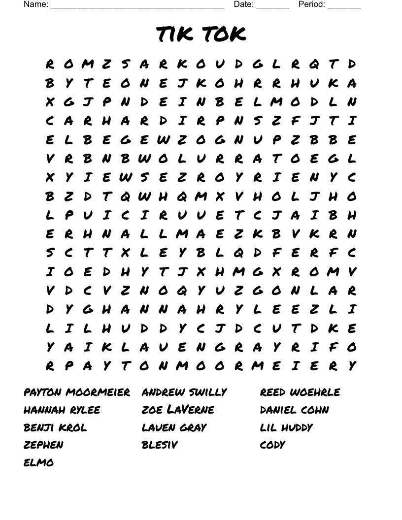 tik tok Word Search