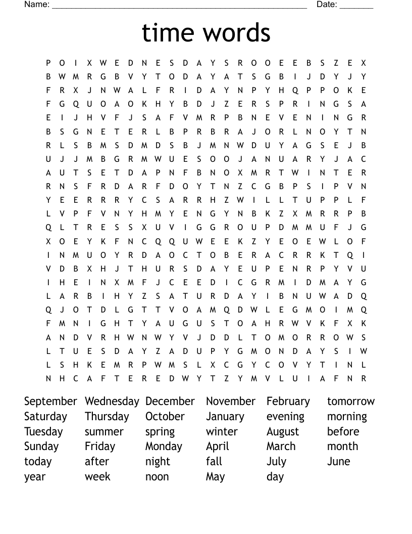 time words Word Search