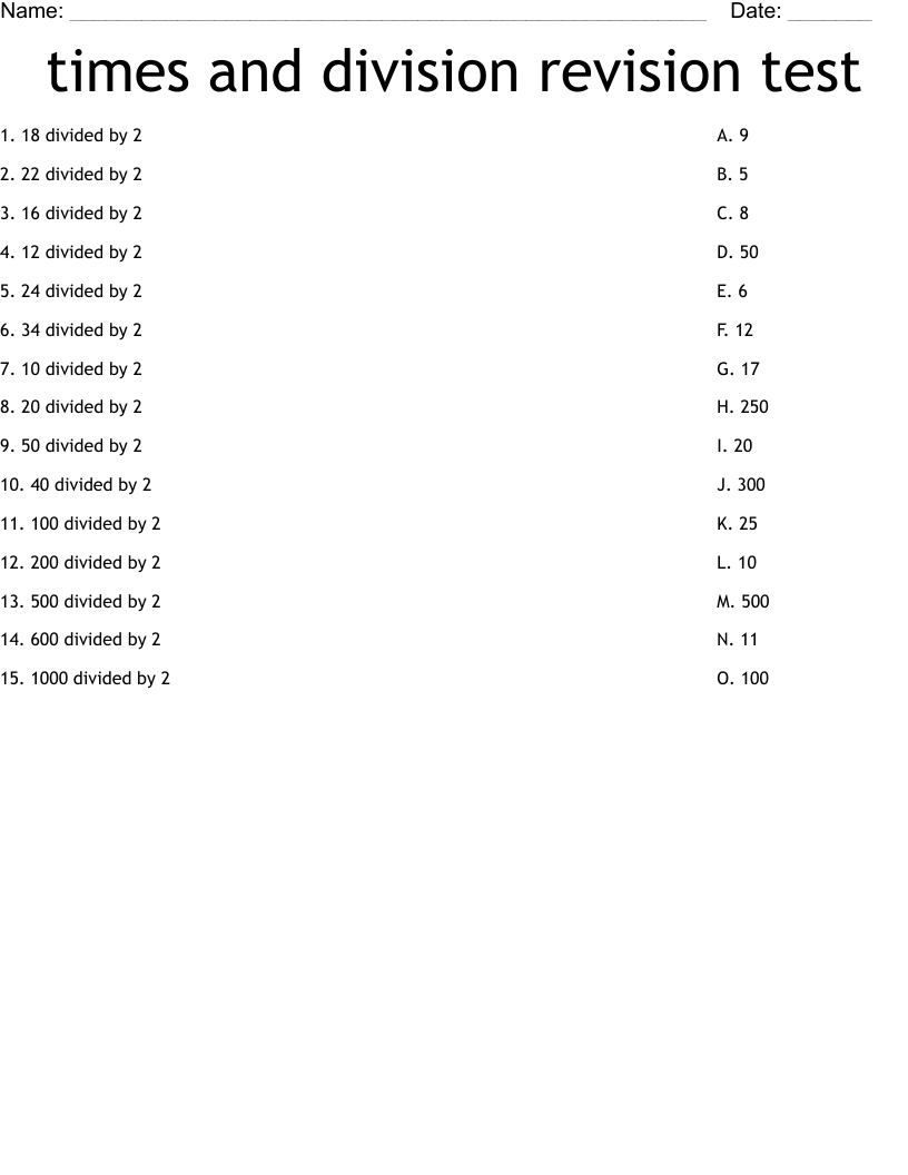 times and division revision test Worksheet