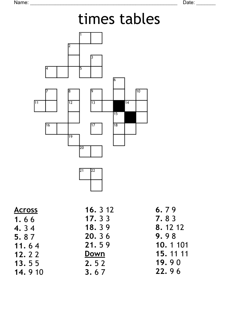 times tables Crossword