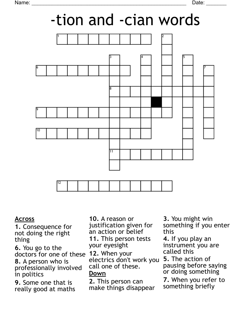 -tion and -cian words Crossword