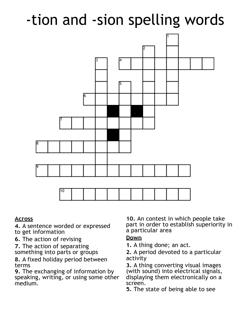 -tion and -sion spelling words Crossword