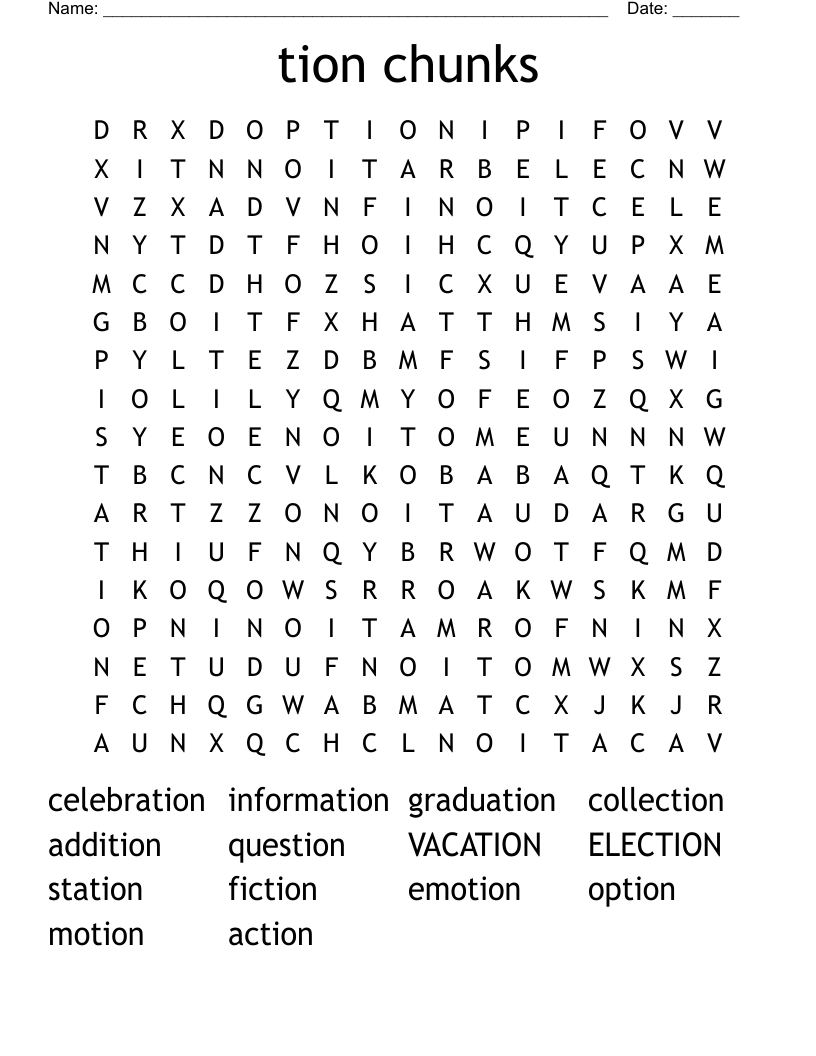 tion chunks Word Search