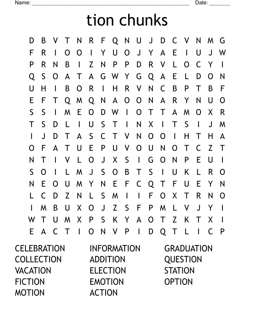 tion chunks Word Search