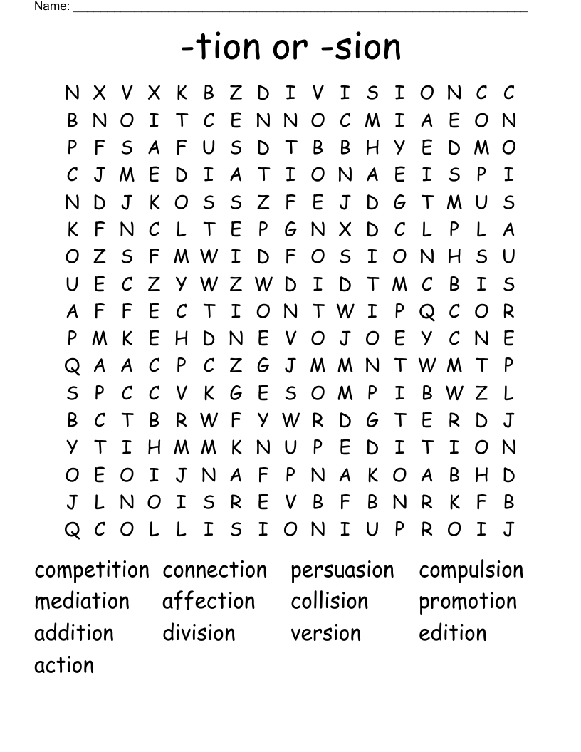 -tion or -sion Word Search