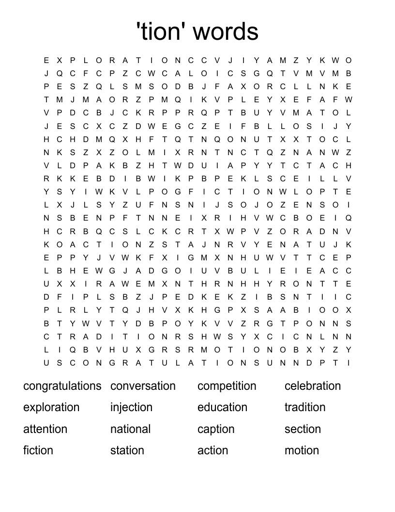'tion' words Word Search
