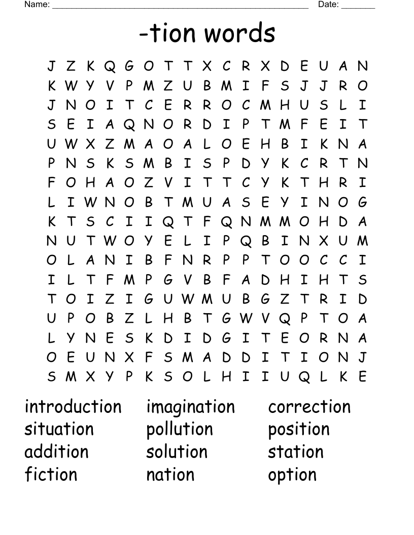 -tion words Word Search