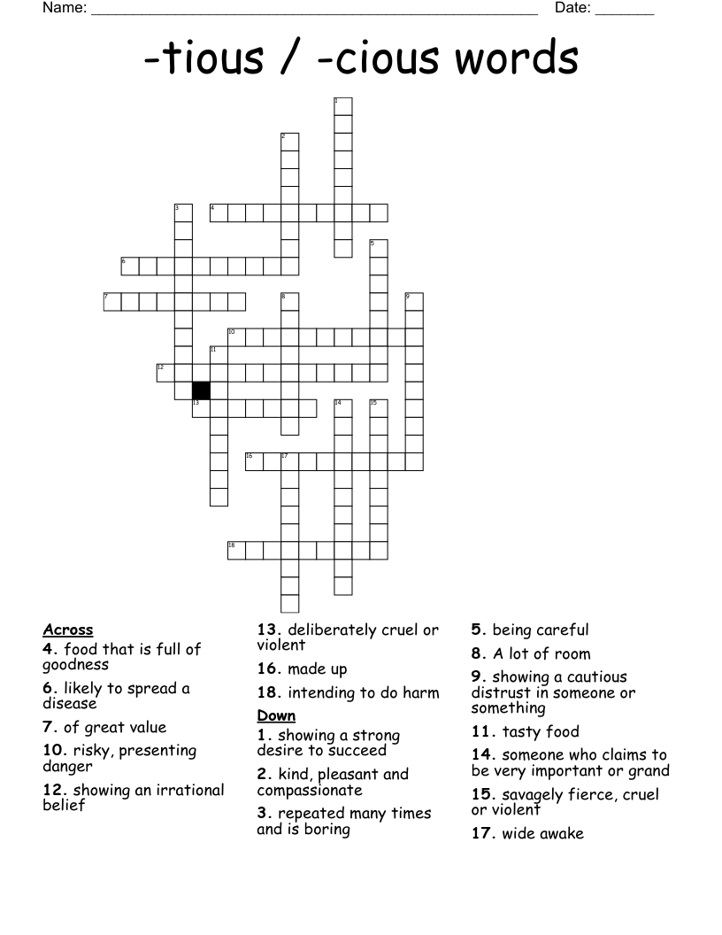 -tious / -cious words Crossword