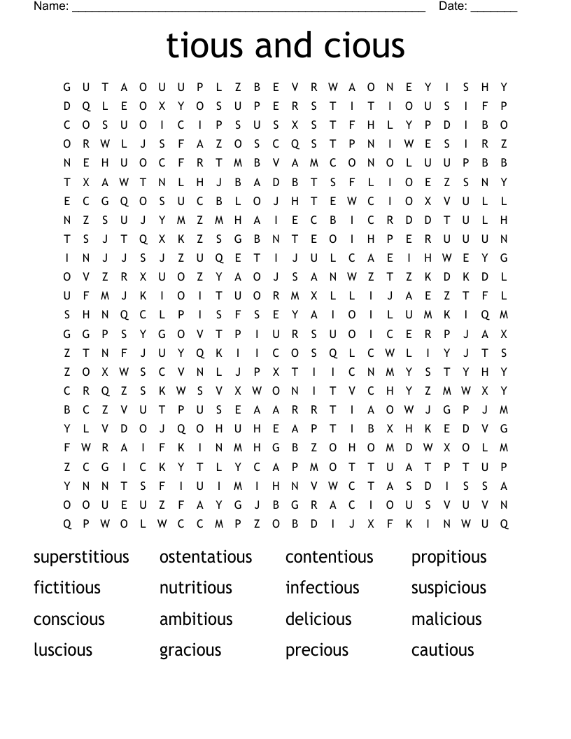 tious and cious Word Search