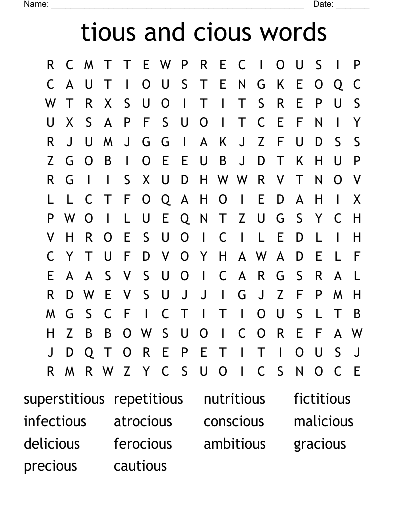 tious and cious words Word Search