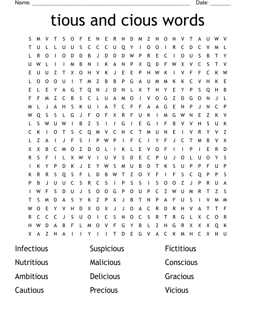 tious and cious words Word Search