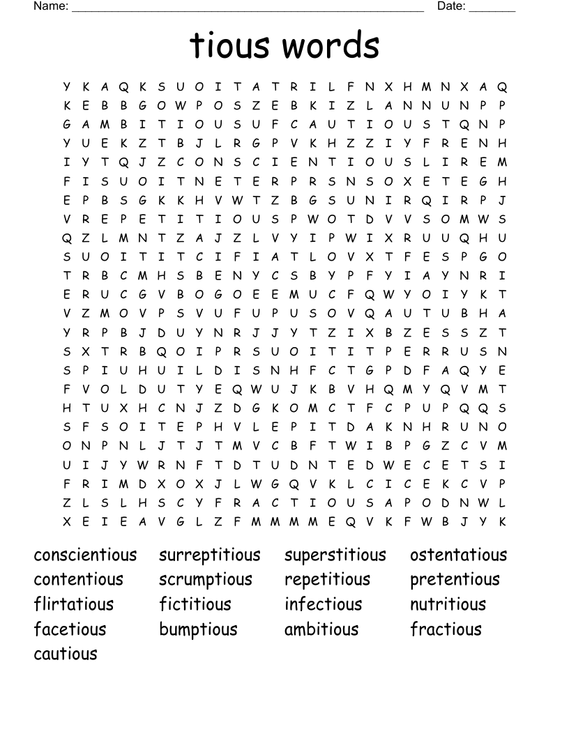 tious words Word Search