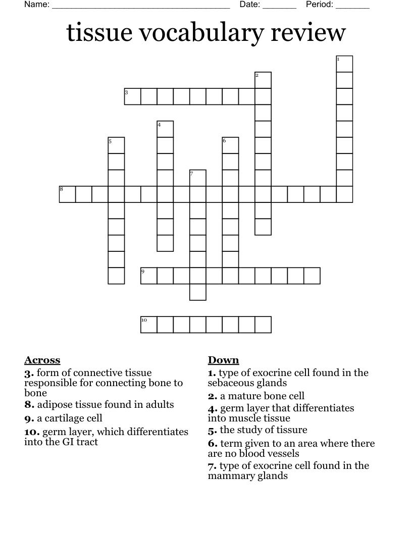 tissue vocabulary review  Crossword