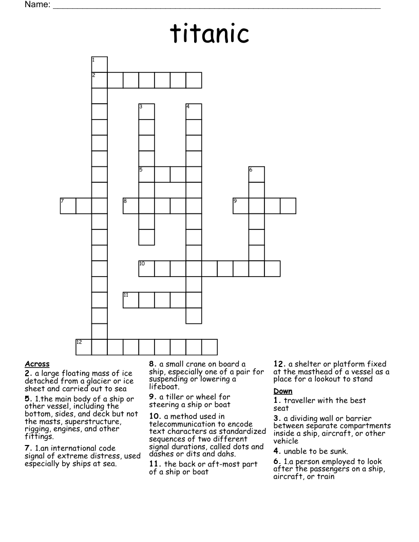 titanic Crossword