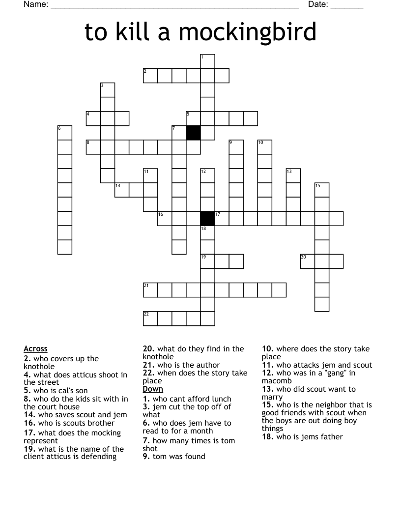 to kill a mockingbird Crossword