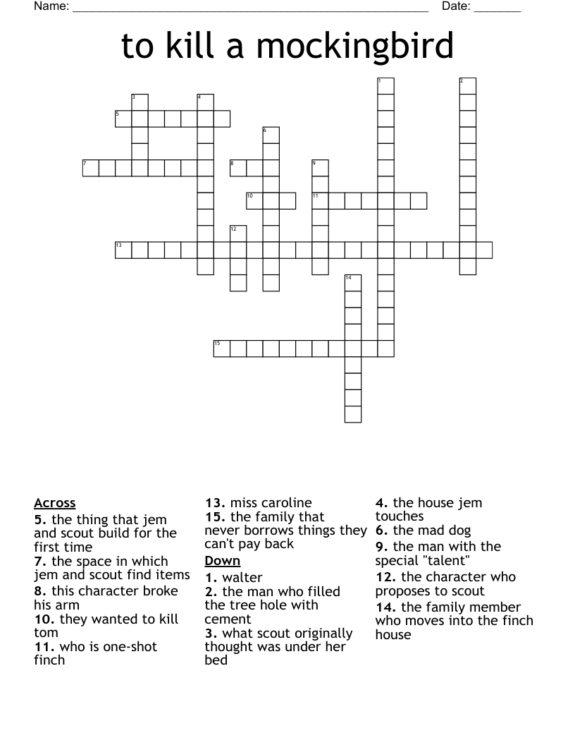 to kill a mockingbird Crossword