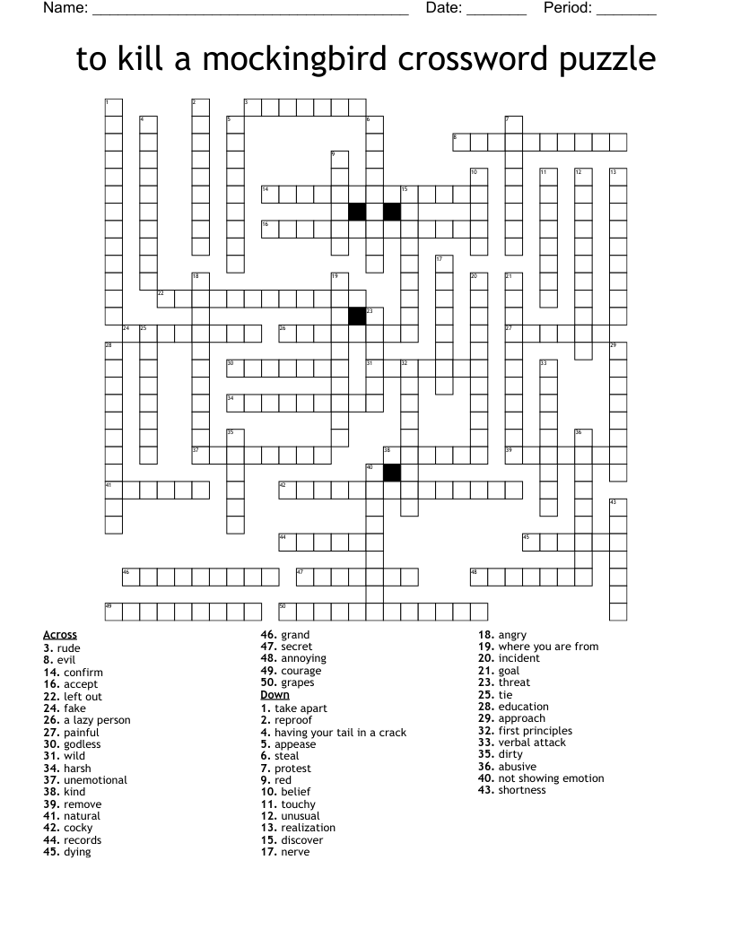 to kill a mockingbird crossword puzzle