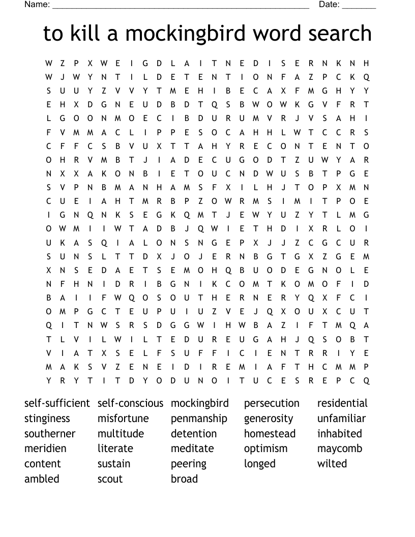 to kill a mockingbird word search