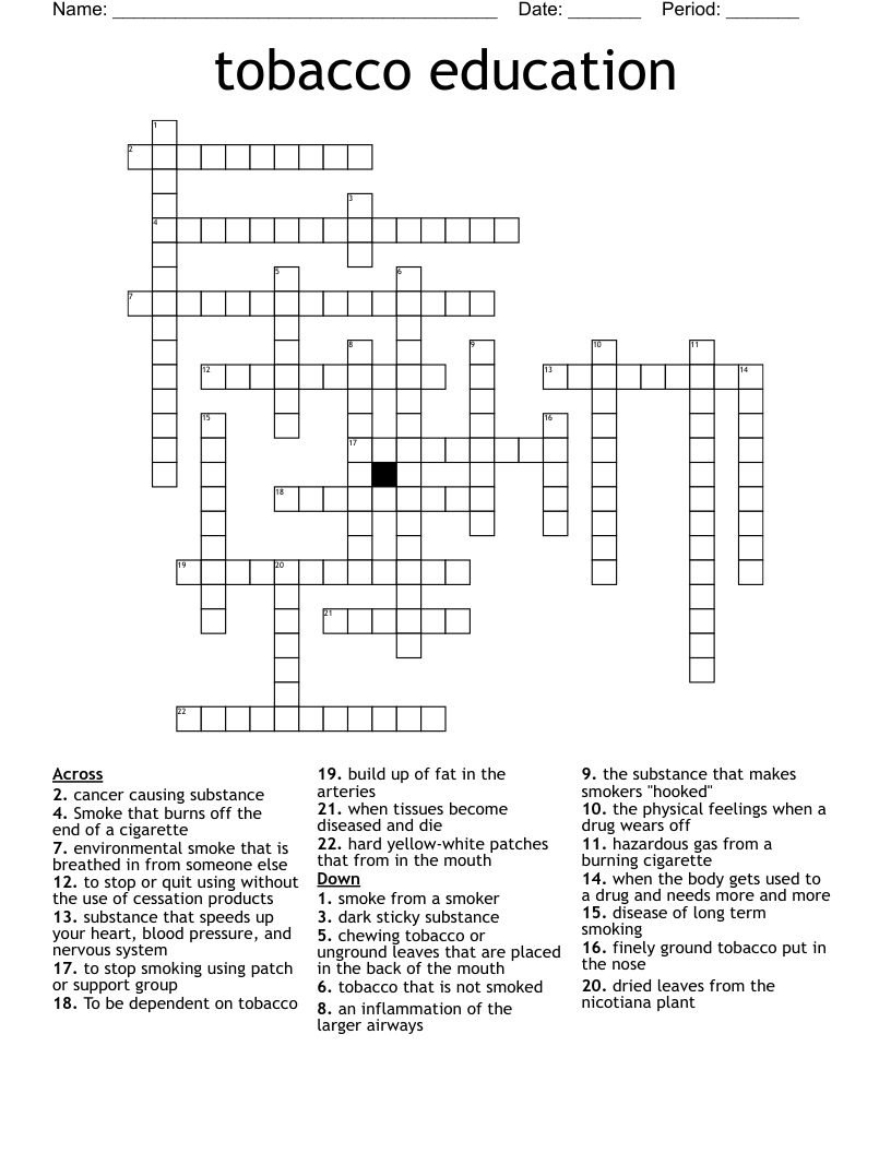 tobacco education Crossword