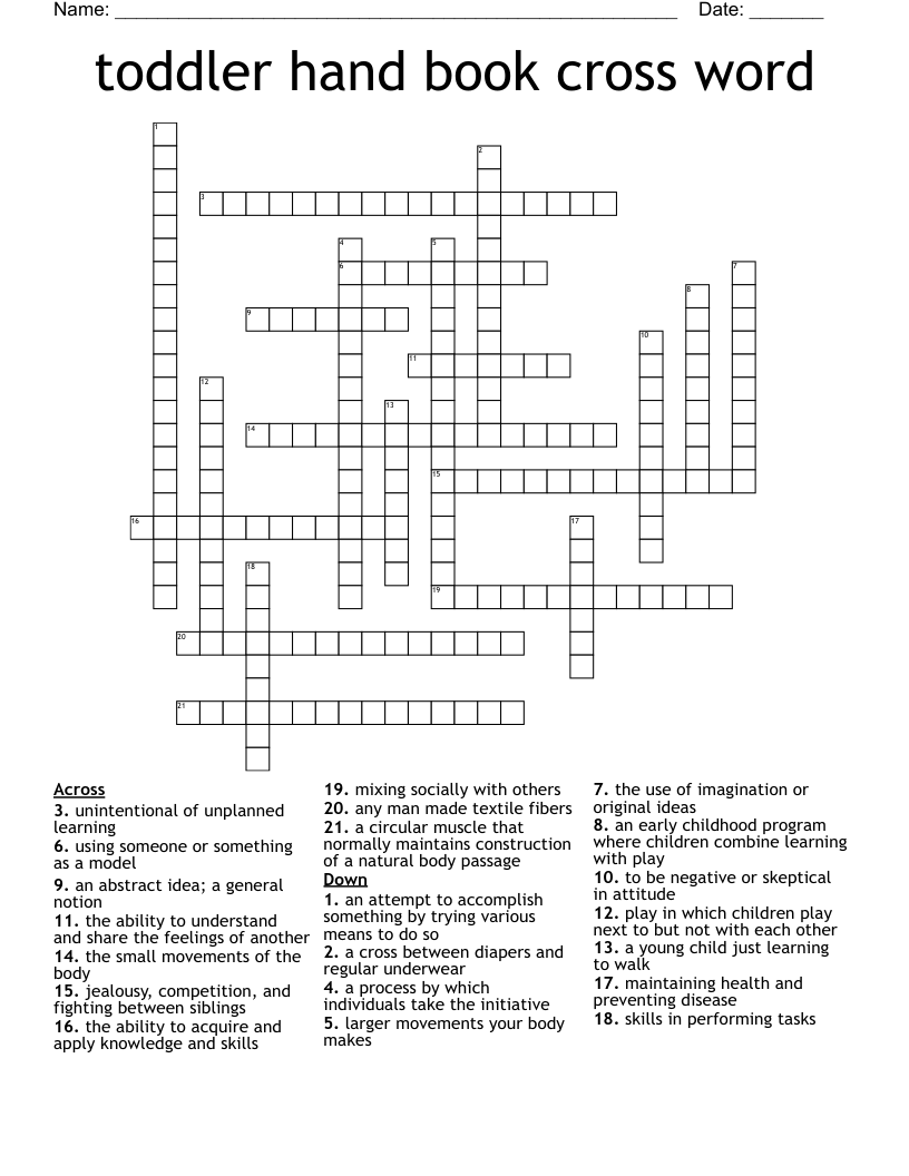 toddler hand book cross word