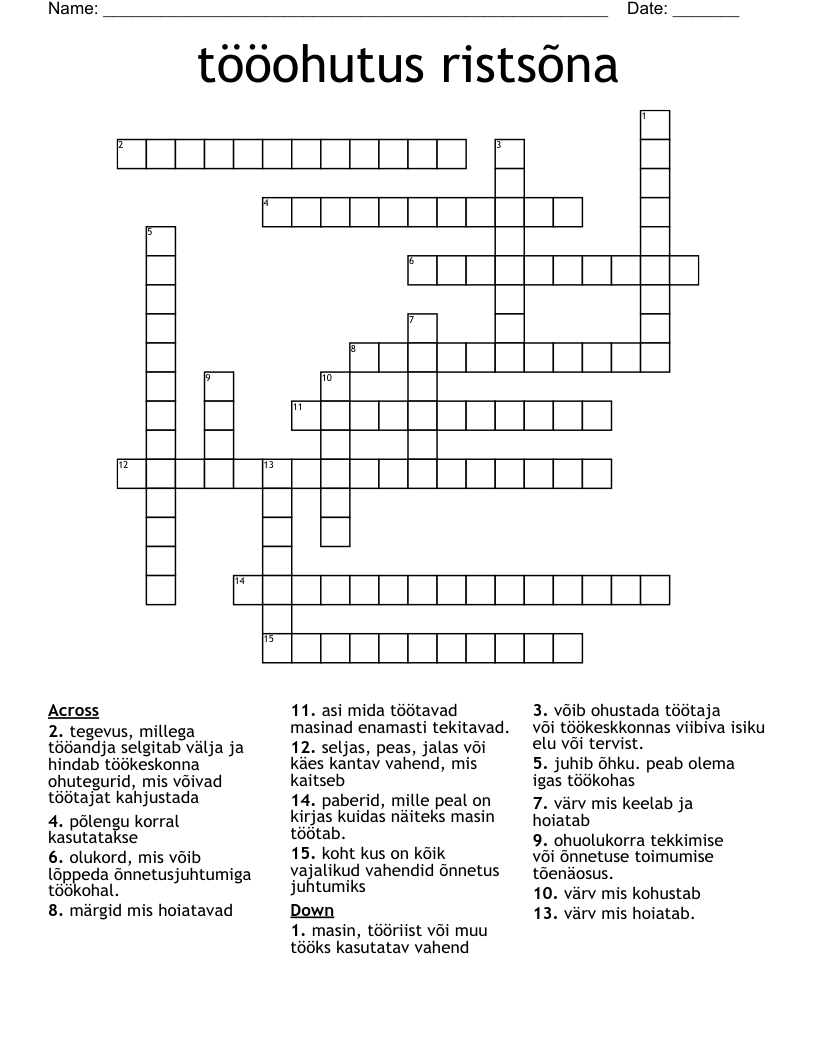 tööohutus ristsõna Crossword
