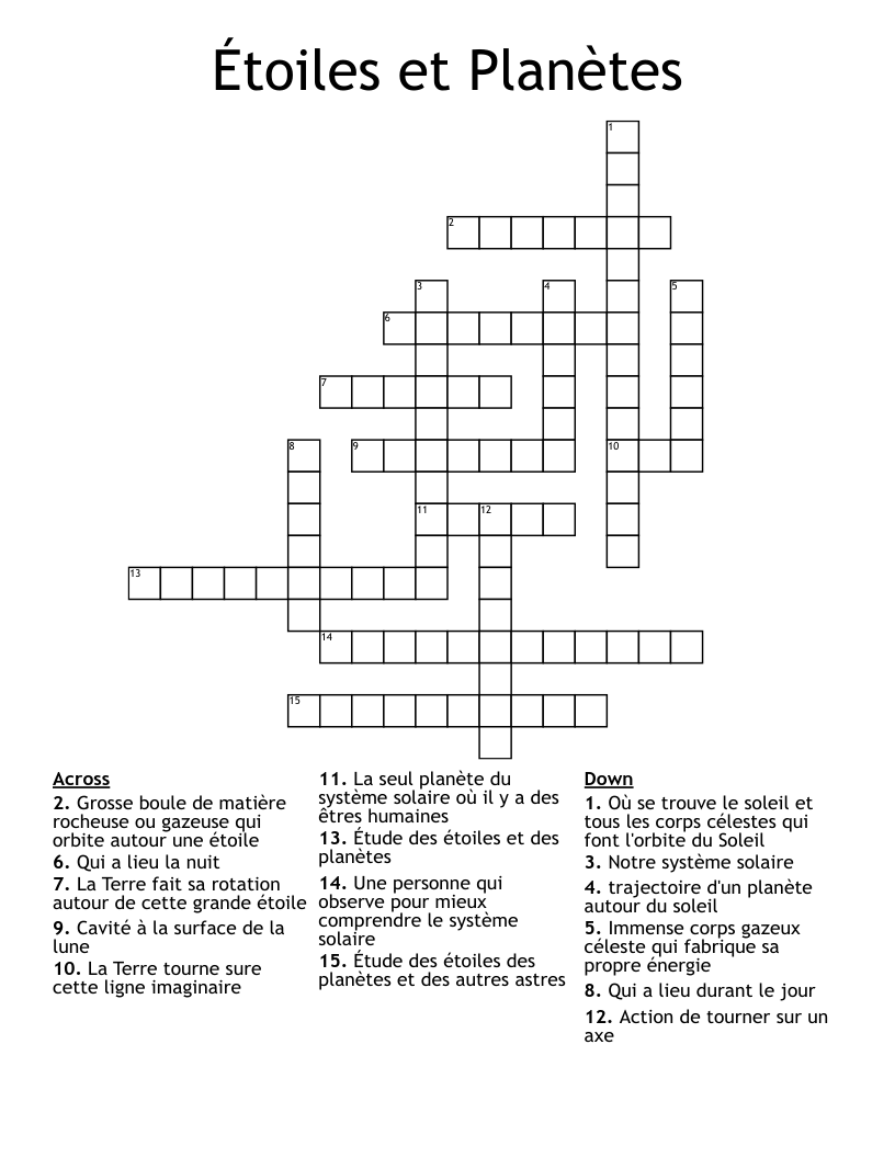 Étoiles et Planètes Crossword