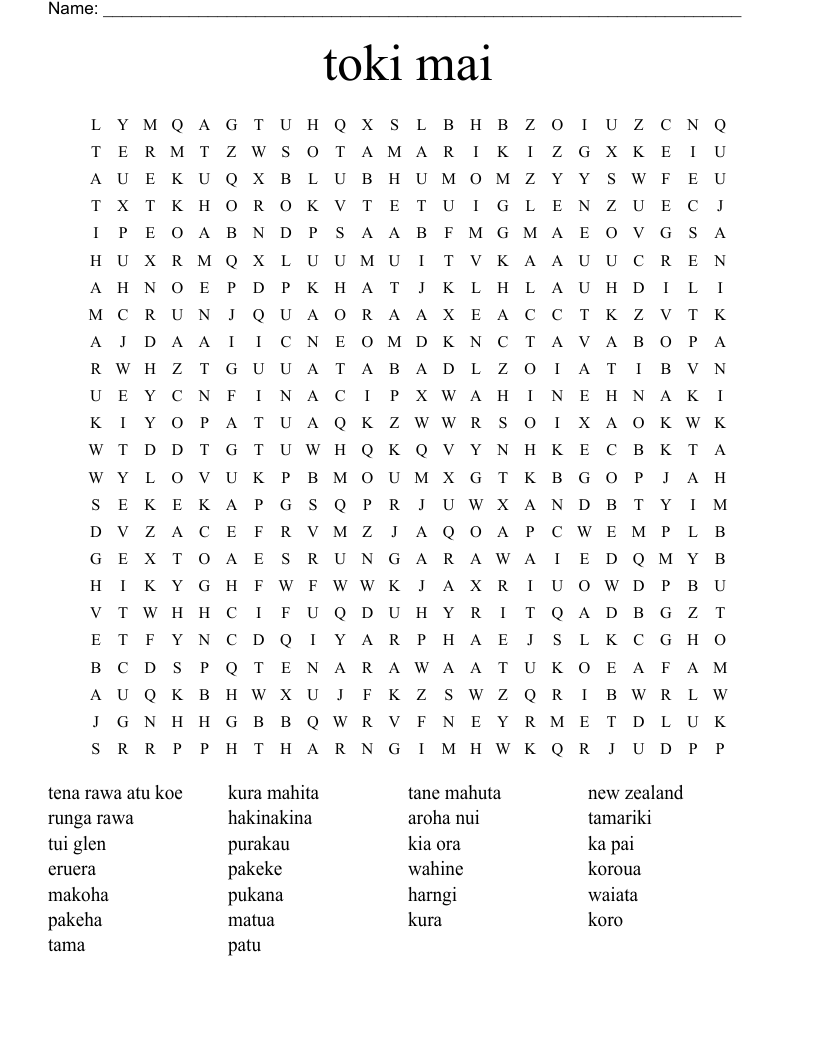 toki mai Word Search
