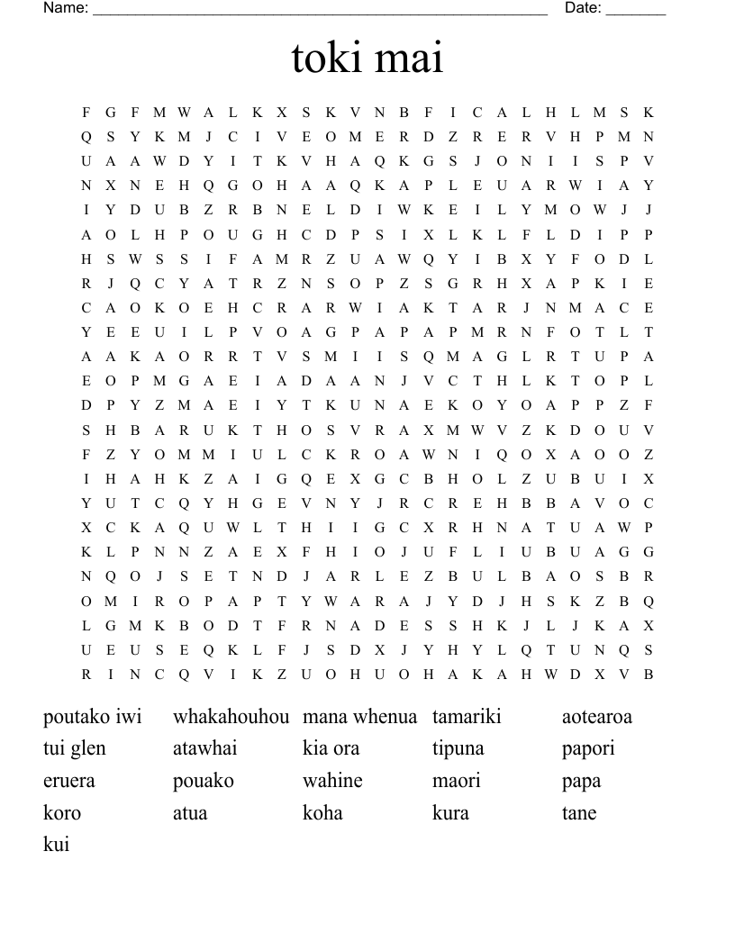 toki mai Word Search