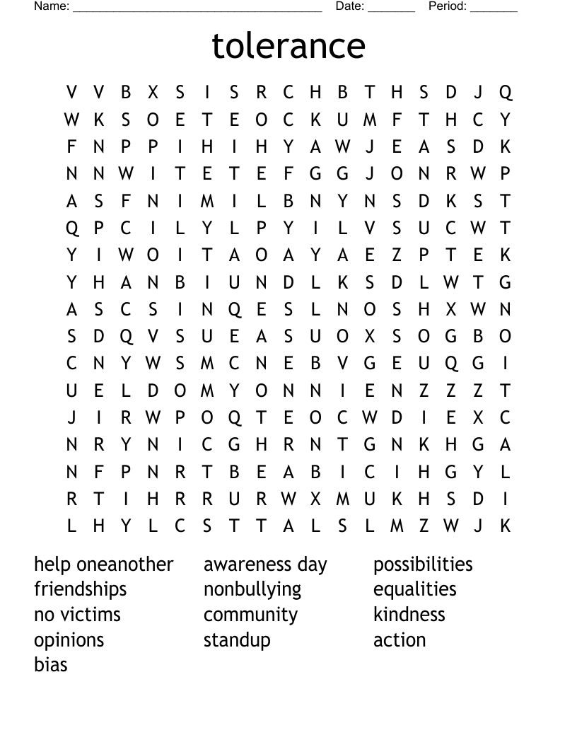 tolerance Word Search
