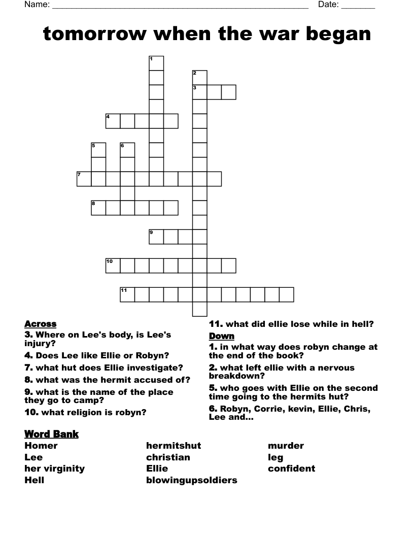 tomorrow when the war began Crossword
