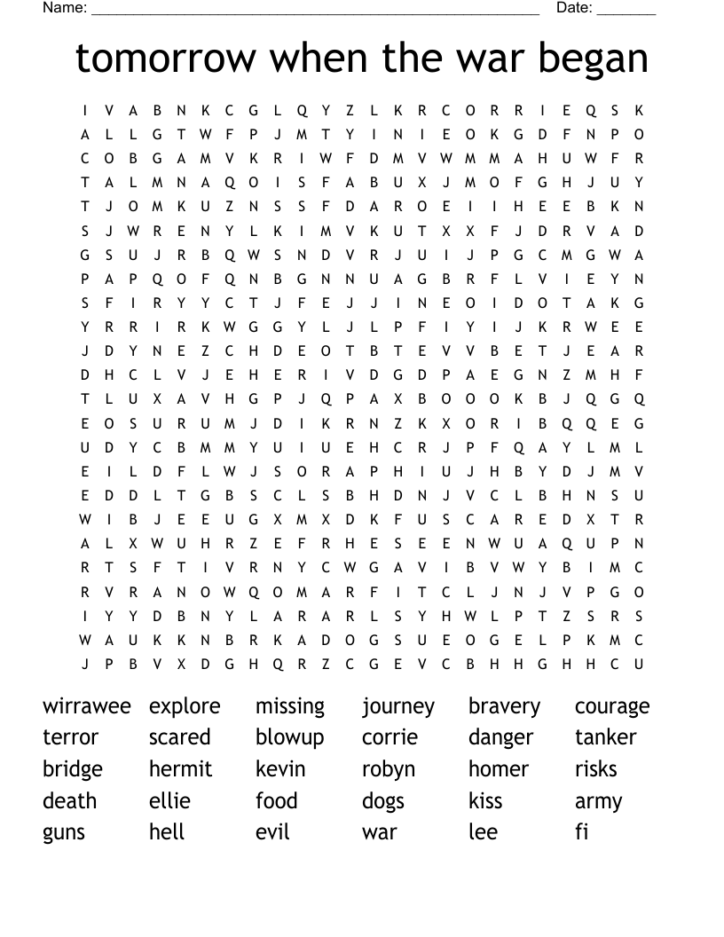 tomorrow when the war began Word Search