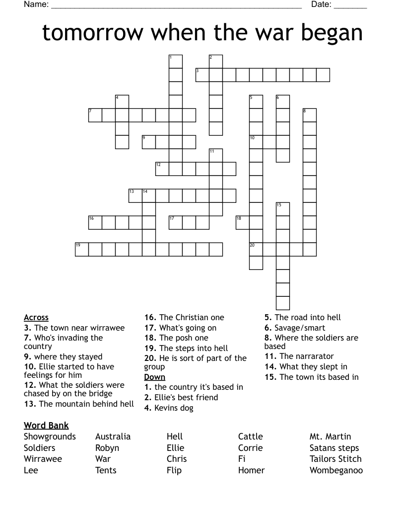 tomorrow when the war began Crossword