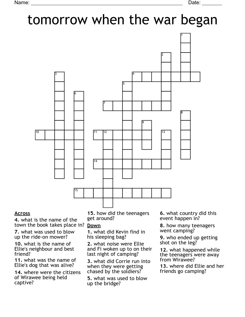 tomorrow when the war began  Crossword