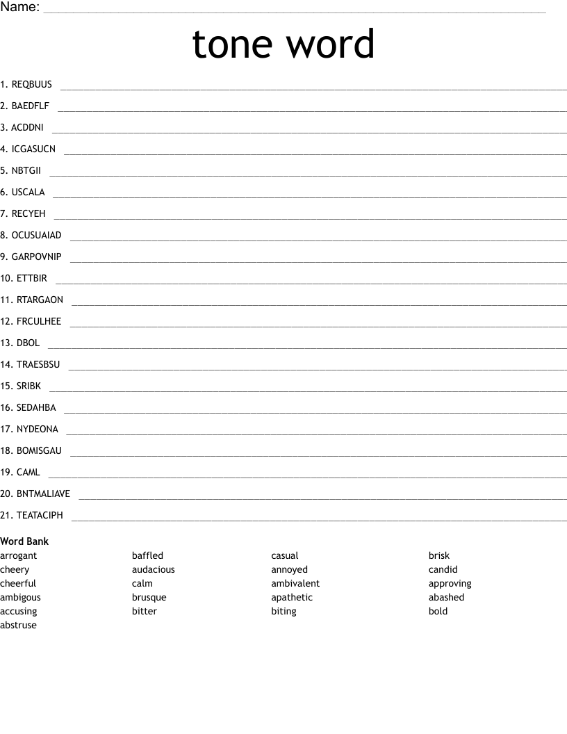 tone word Word Scramble