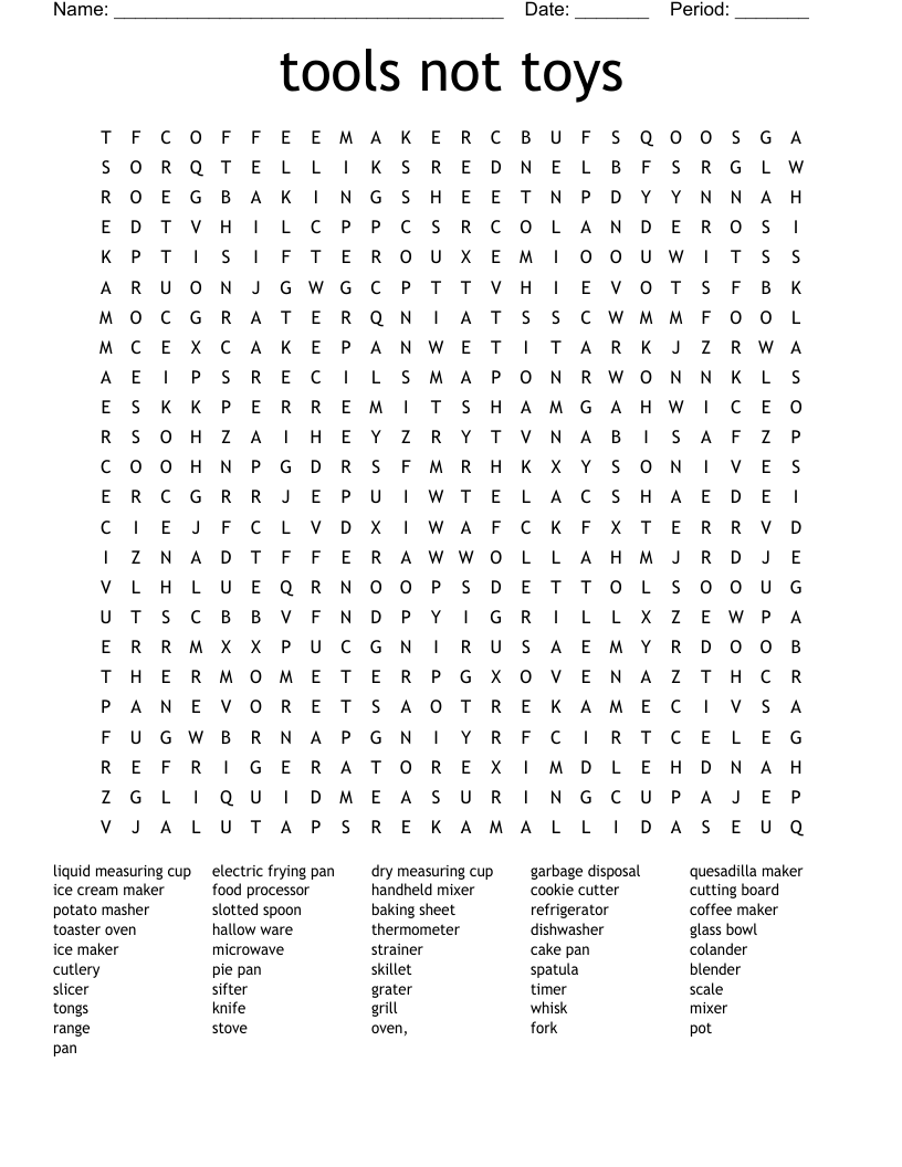 tools not toys Word Search