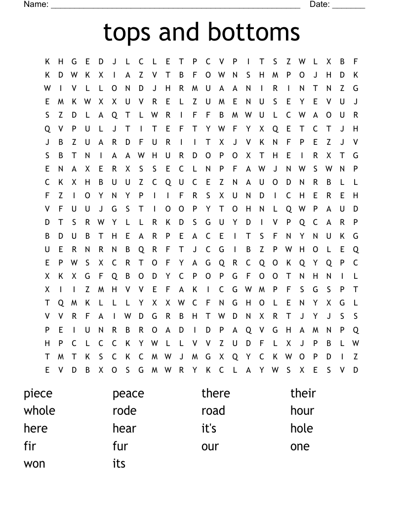 tops and bottoms Word Search