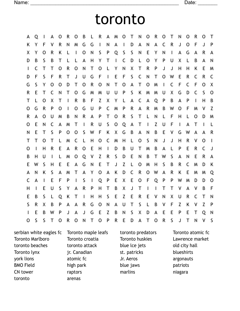 toronto Word Search