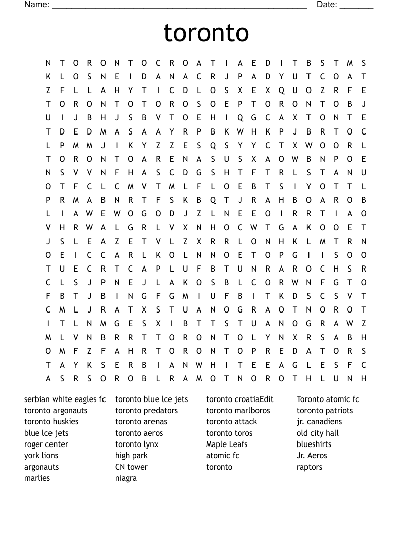toronto Word Search