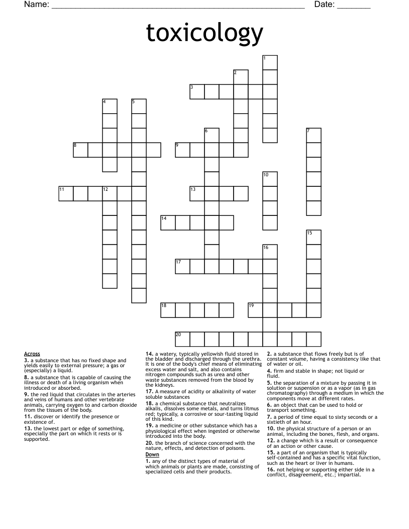toxicology Crossword