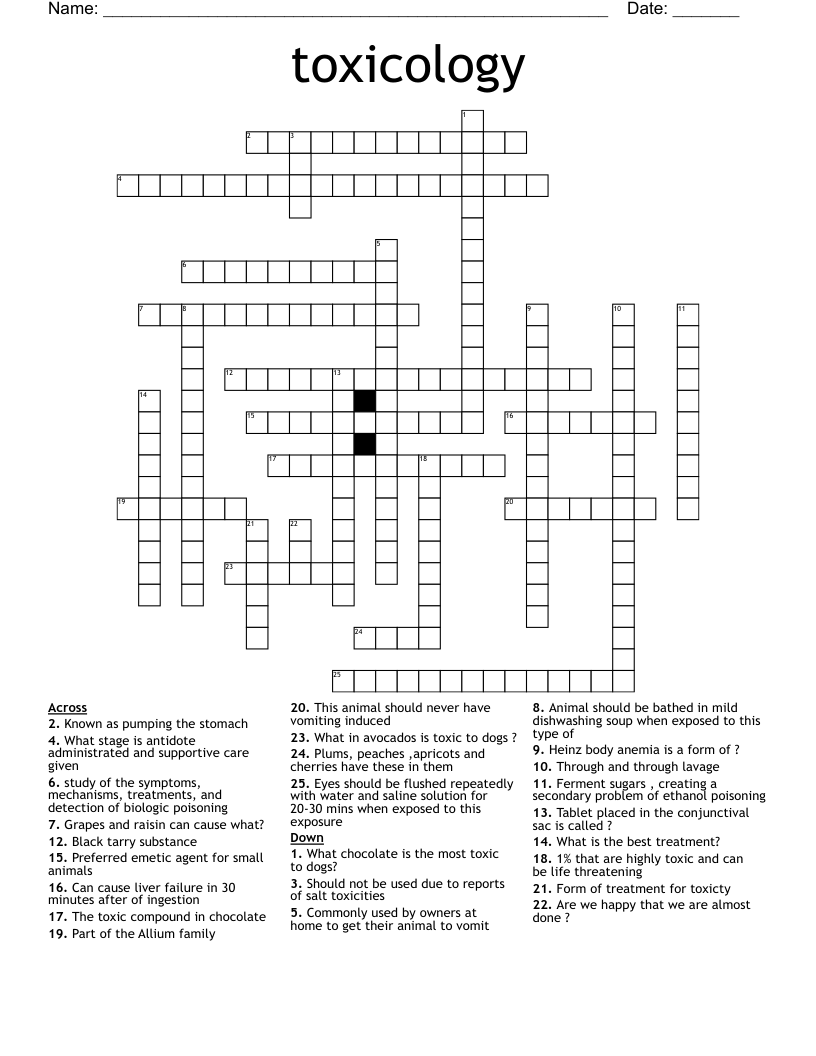 toxicology  Crossword