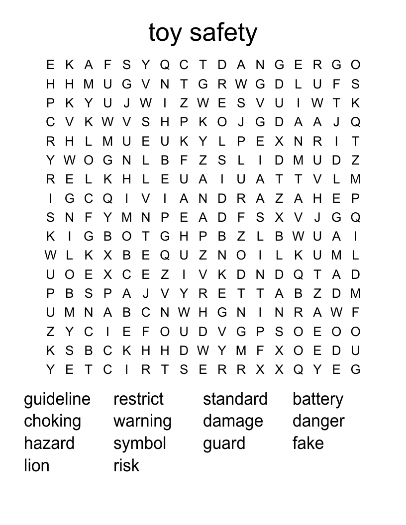 toy safety  Word Search