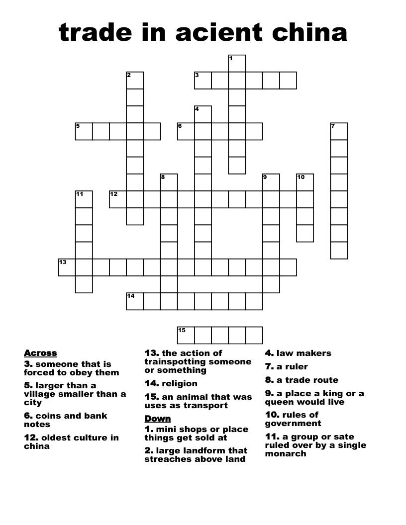 trade in acient china  Crossword