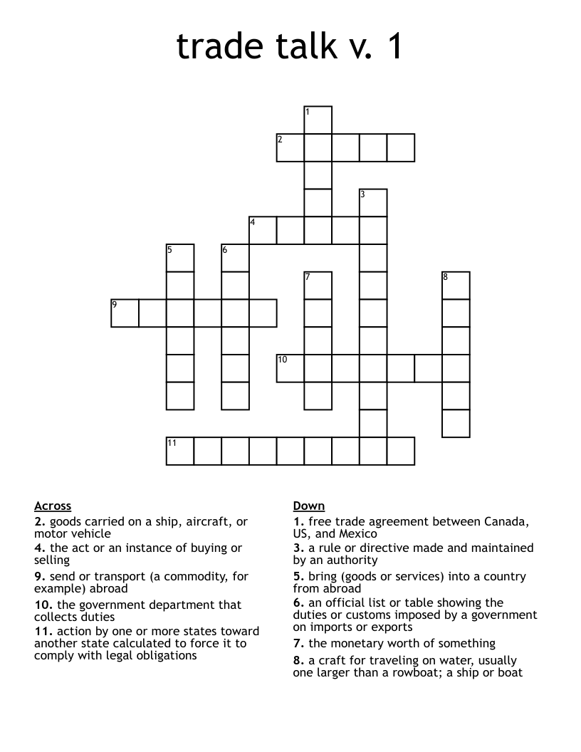 trade talk v. 1 Crossword