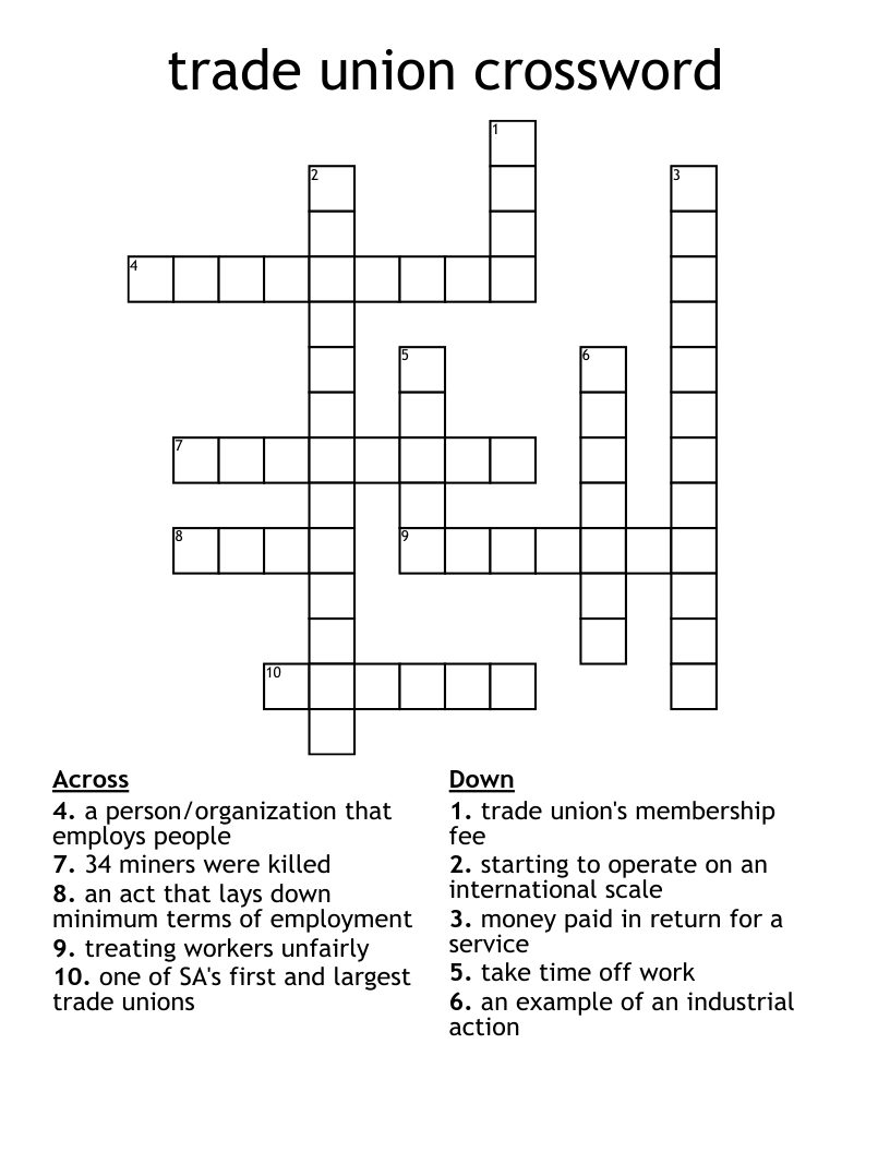 trade union crossword 