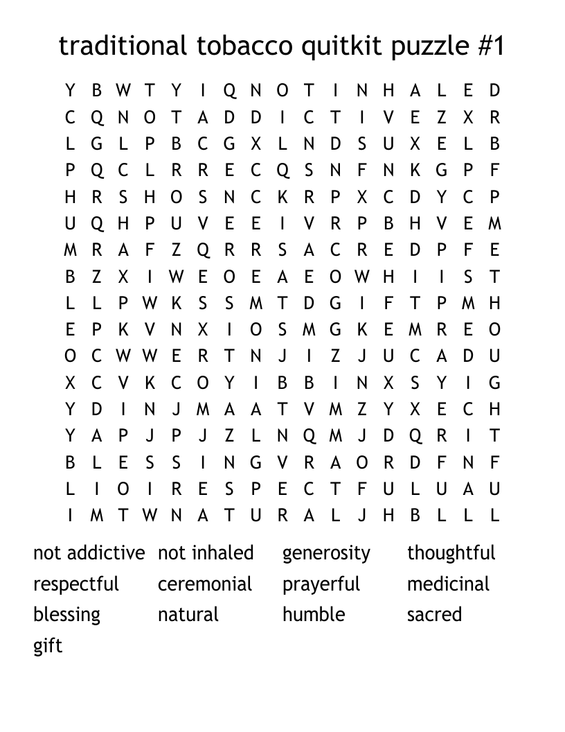 traditional tobacco quitkit puzzle #1 Word Search