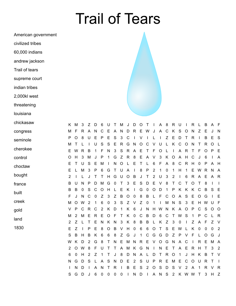 Trail of Tears Word Search