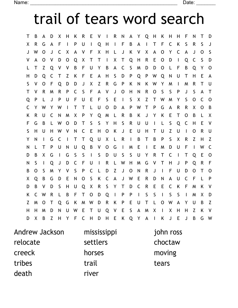 trail of tears word search