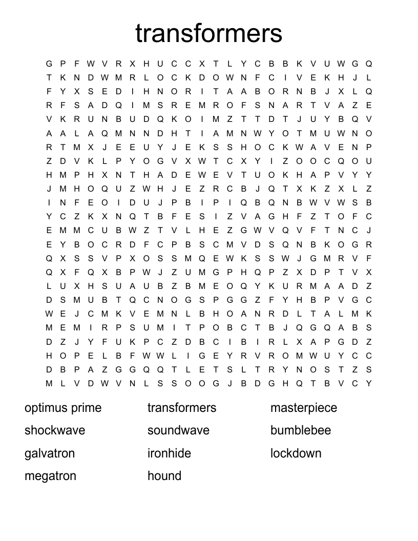 transformers Word Search